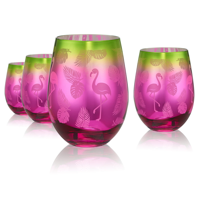 Bay Isle Home Jaron Tropical Flamingo 20 oz. Stemless Wine Glass